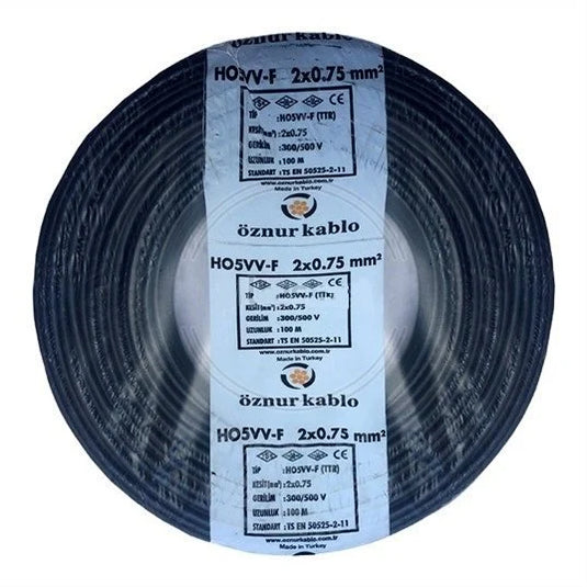 Öznur H05VV-F 2x0,75 mm NYMHY TTR Enerji Kablosu 100 Metre